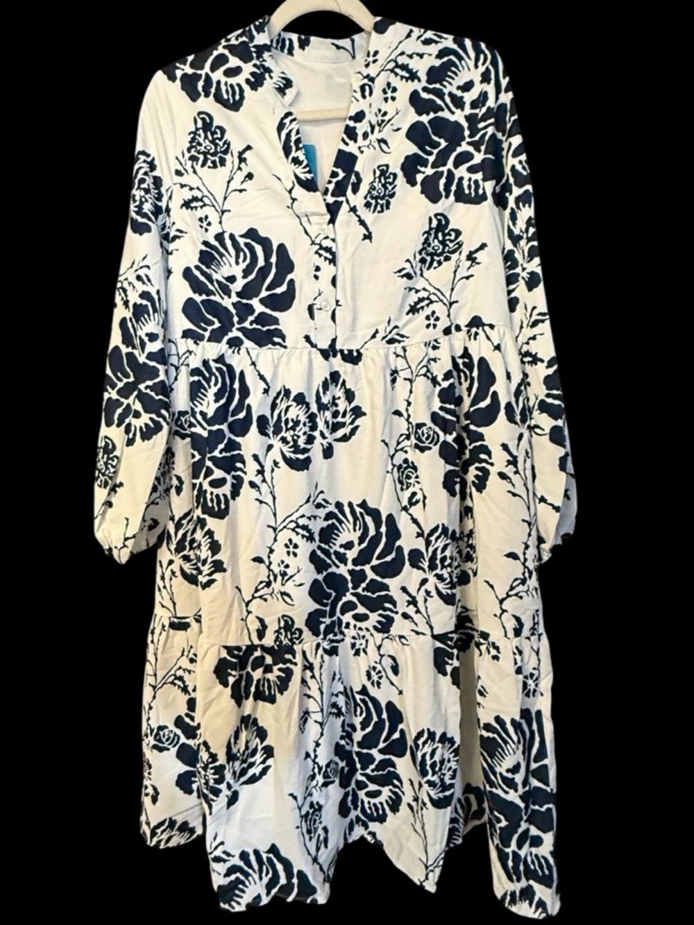 Navy and White Floral Tiered Dress Lined Wedding Guest NWT